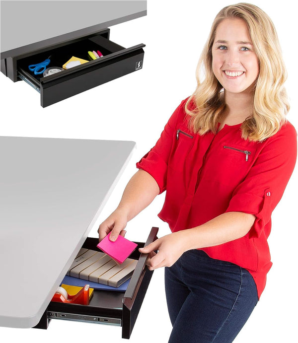 Stand Steady Attachable Under Desk Drawer, Pull-Out Storage Organizer with Smooth Sliding Tracks, Black
