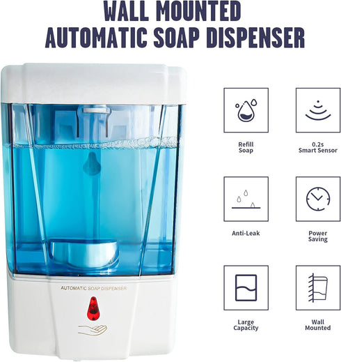 600ml Commercial Bathroom,White-600ml Soap Dispenser Wall Mount, Automatic Hand Sanitizer Dispenser Gel n Liquid