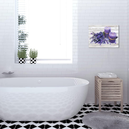 EBENG Bathroom Decor Wall Art, Purple Canvas Pictures for Wall, Farmhouse Modern Framed Artwork, 12x16 Inch