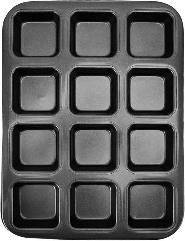 Carbon Steel Brownie Bar Pan, Mini Loaf Muffin Bakeware Mold Set with 12 Cavity, Black