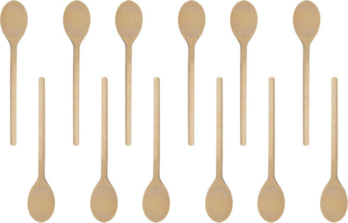 10 Inch Long Wooden Spoon Set by BICB, Set of 12 Natural Beechwood Mixing Spoons for Cooking
