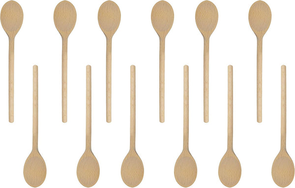 10 Inch Long Wooden Spoon Set by BICB, Set of 12 Natural Beechwood Mixing Spoons for Cooking