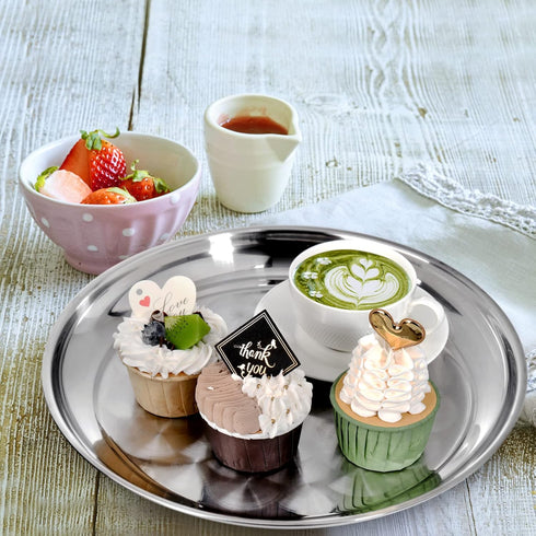 6 Pack 12 Inch ZEAYEA Stainless Steel Round Tray, Bar Serving Tray with Swirl Pattern, Silver Display Serving Platter