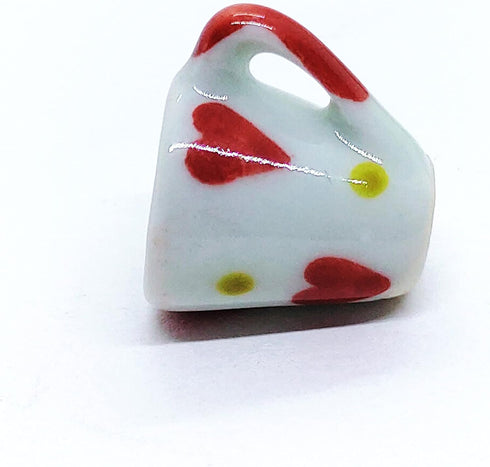 Inch 10 Set ChangThai Design Very Tiny White Red Hearts Ceramic Coffee Mug Pieces - Miniature Tableware Cup Tray Bowl