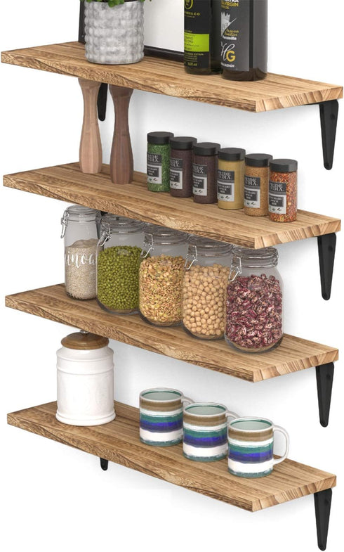 Set 4, 17"x6" Wallniture Arras Floating Shelves for Wall Storage, Wood Wall Shelves for Kitchen Organization
