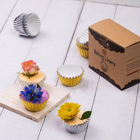 Non-Stick 400pcs Gold Mini Cupcake Liners for Baking, Mini Size Foil Muffin Liners, Christmas Cupcake Liners