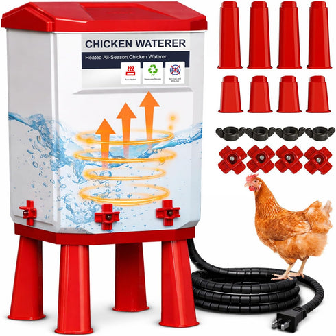 Heated Chicken Waterer, 7L Chicken Water Heater Bucket for Winter with 4
