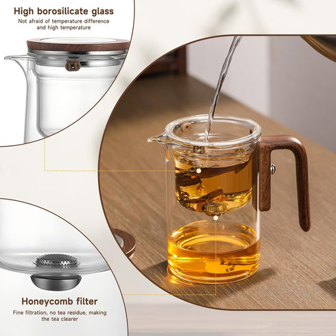GrowCube -800ML/27.01oz Enchanti Tea Pot, Magic Glass Teapot with Strainer,Magnetic Water Separation with Infuser