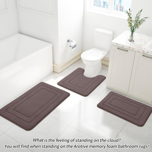 Arotive Memory Foam Bathroom Rug Mat 24x16, Ultra Soft and Absorbent Bath Mat for Bathroom Floor, Brown