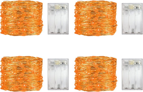 4 Pack Battery Operated Dewdrop LED Lights, Indoor Mini Fairy Lights with Timer for Holiday Decoration (Orange)