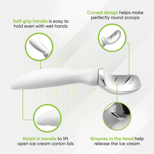 Commercial Frozen Spring Chef White Ice Cream Scoop with Comfortable Handle - Heavy Duty Metal Ice Cream Scooper