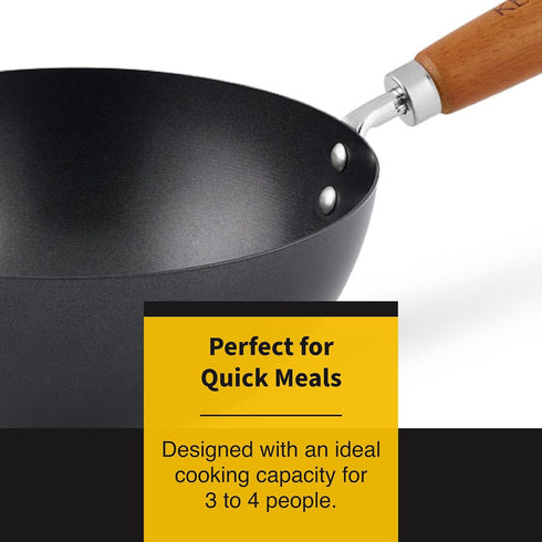 Ken Hom Classic 8-Inch Non-Stick Carbon Steel Mini Wok, Lightweight Stir Fry Pan, Hand Wash Only