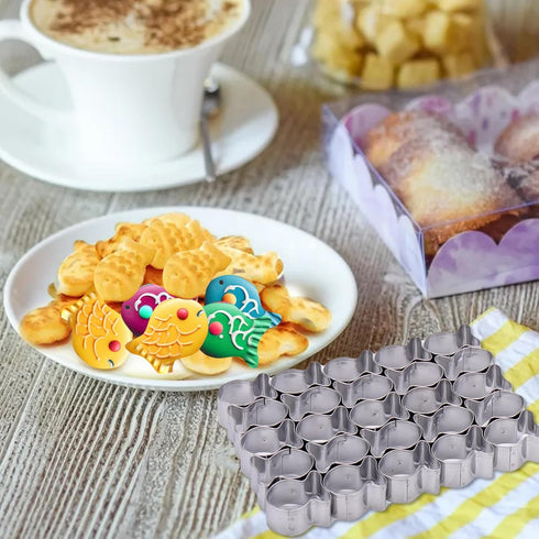 AIERSA 2Pcs Gold Fish Cracker, 25 Cavity Mini Gold Fish Cookie Cutter, Non-Stick Stainless Steel Molds
