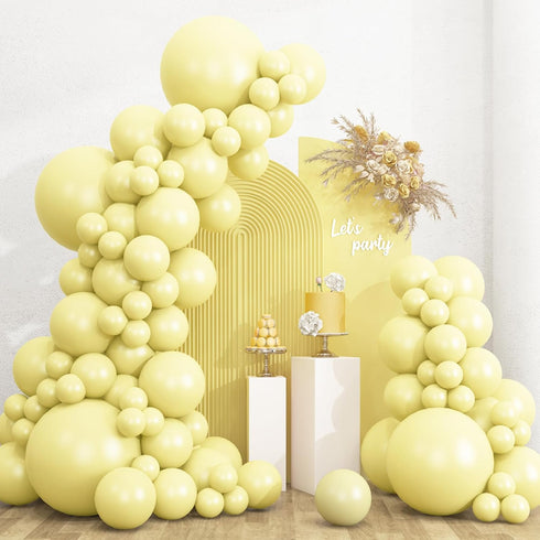 RUBFAC 135pcs Pastel Yellow Balloons, Latex Light Yellow Balloon Different Sizes 18