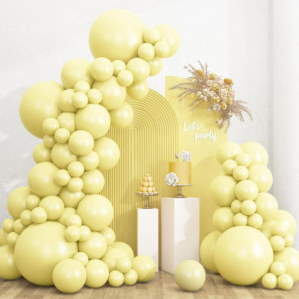RUBFAC 135pcs Pastel Yellow Balloons, Latex Light Yellow Balloon Different Sizes 18