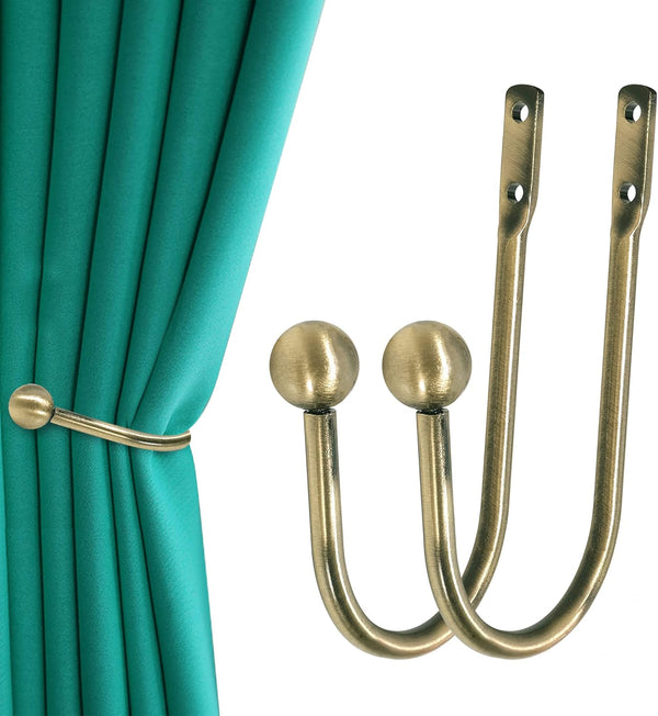 Curtain Holdback Set of 2 Pcs, Heavy Duty Metal Wall Mounted Drapery Tiebacks with Screws, Decorative Window Curtain