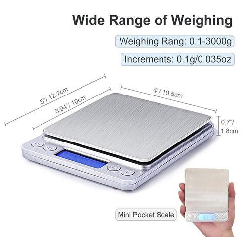 Food Scale Digital Weight, 3000g/0.1g Kitchen Scale for Cooking with Backlight LCD Display