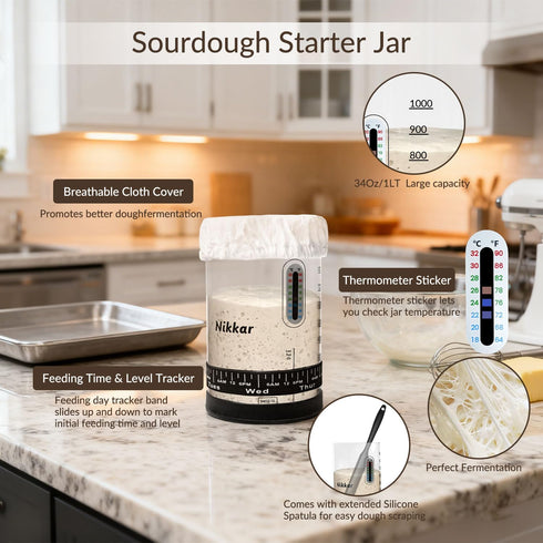 12 Set Nikkar Complete Sourdough Starter Kit with Bamboo Storage Rack Bread Baskets, Sourdough Bread Baking Supplies