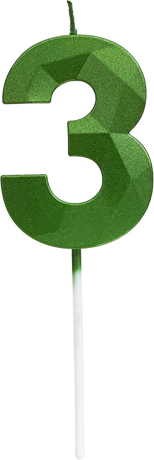 Green Happy Birthday Cake Candles, Wedding Cake Number Candles, 3D Design Cake Topper Decoration for Party (Green
