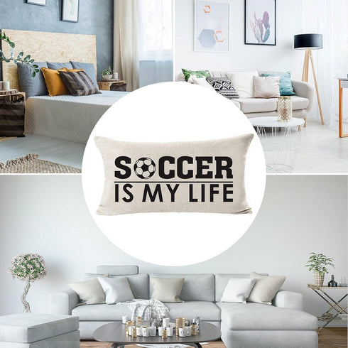 Sports-Themed Throw Pillow Cover for Kids, Teens, Boys, Soccer Is My Life Cotton Lumbar Pillow Case