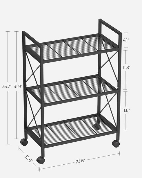 SONGMICS 3-Tier Metal Storage Rack with Wheels, Mesh Shelving Unit for Entryway, Kitchen, Living Room