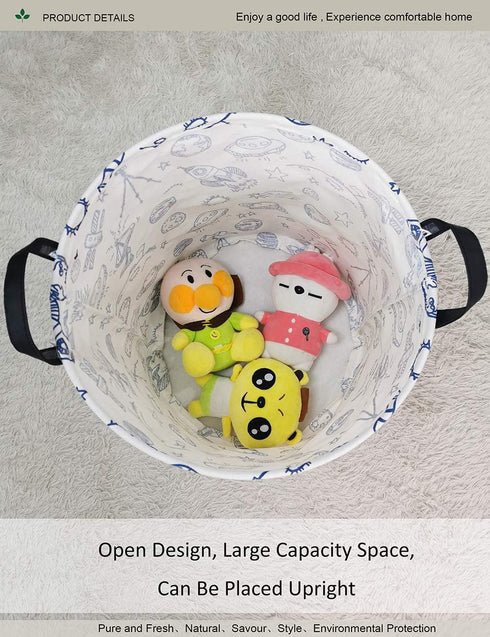 ONOEV Round Space Rocket Laundry Basket, Collapsible Laundry Hamper for Boys, Cute Galaxy Solar System Storage Bin