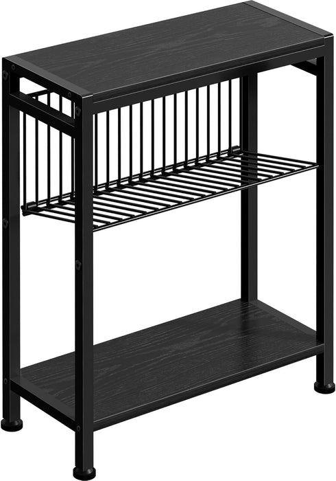 End Table for Small Space, 3-Tier Narrow Side Table with Magazine Holder,