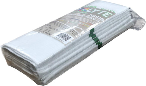 POLYTE Microfiber All-Purpose Ribbed Terry Bar Mop Towel for Home Cleaning (14x17, White w/Green Stripe) 12 Pack