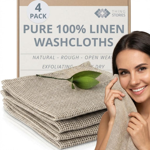 Linen Exfoliating Washcloth for Face - 4-Pack - 100% Flax Linen Washcloths