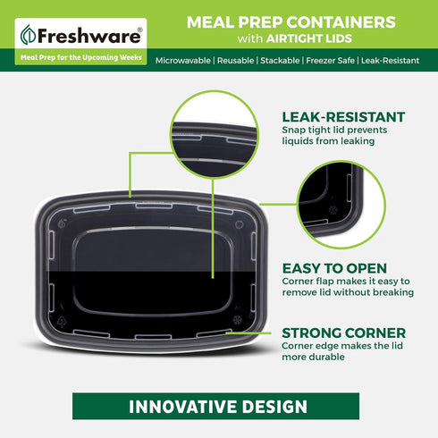 Freshware Meal Prep Containers, 50 Pack 1 Compartment with Lids, BPA Free Food Storage Bento Box