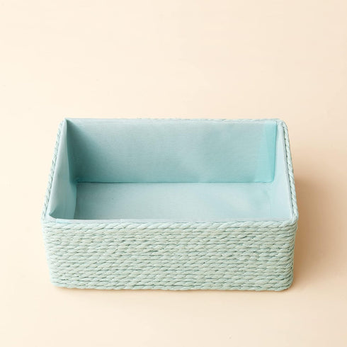 Storage Baskets Set of 4, Stackable Woven Paper Rope Bins for Makeup Closet Bathroom Bedroom (Light Green)