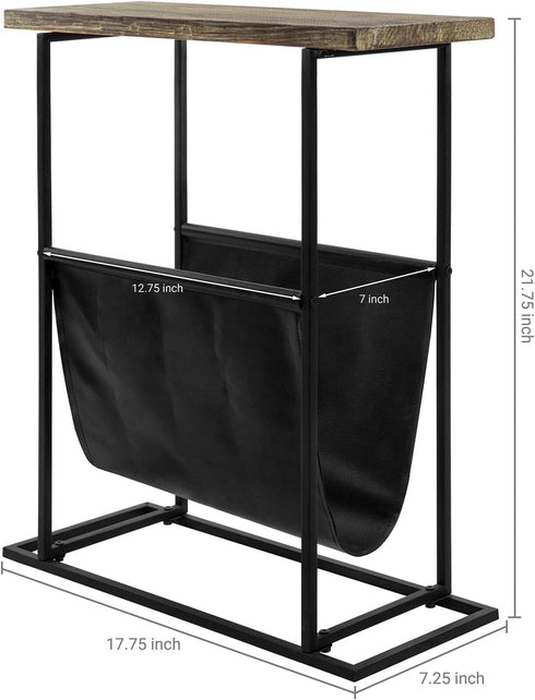 21 Inch MyGift Narrow Side Table for Small Spaces, Tall Slim End Table with Magazine Holder Sling, Wooden Narrow