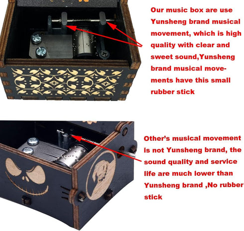 Youtang Hand Crank Music Box, Halloween Christmas Laser Engraved Wood Musical Box Gift for Christmas, Birthday,