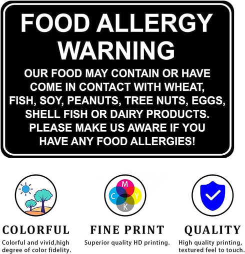 CCPARTON Metal Sign Food Allergy Warning, Caution Aluminum Tin Sign for Home Cafe Bar, 8x12 Inches