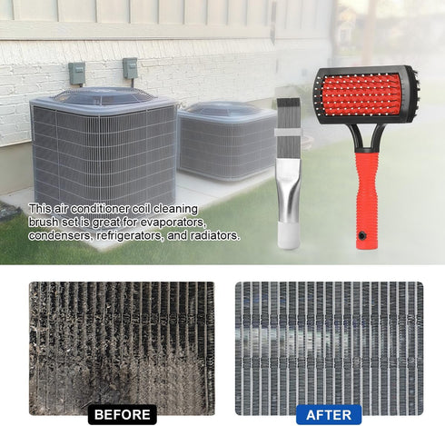 LANMU Air Conditioner Evaporator Coil Cleaning Brush, 1 Fin Comb + 1 Dual-Sided Evaporator Coil Brush