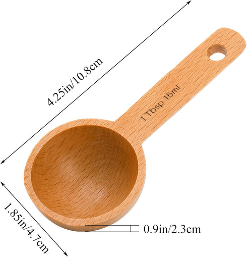 Tebery 8 Pack Wood Measuring Scoops for Canister, 1 Tablespoon Beech Coffee Scoop Measuring Spoons for Coffee Beans, Ground Coffee, Protein Powder, Spices, Tea and Bath Salt by Tebery