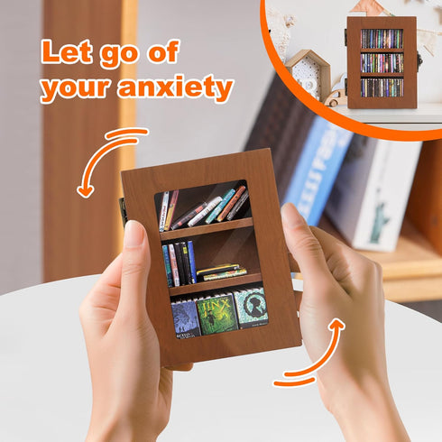 DIIWOODX 60PCS Anxiety Mini Bookshelf Mini Books with Wooden Miniature Book Library for Stress Relief, Home and Office
