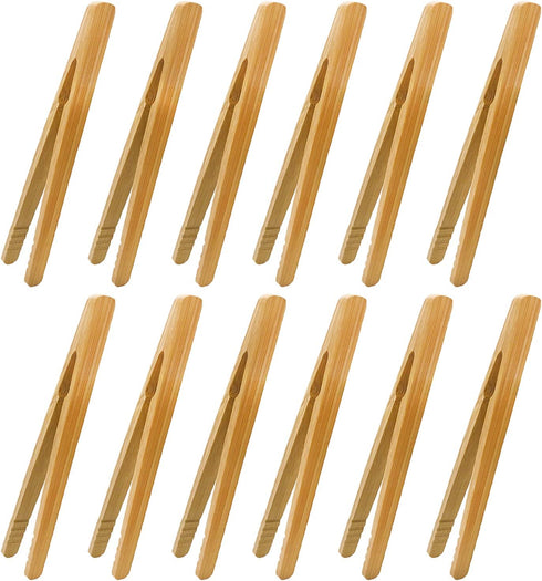 12pcs Bamboo Tongs, 7 Inch Reusable Toast Tongs for Toast, Bread, Pickles, Fruits, and Tea
