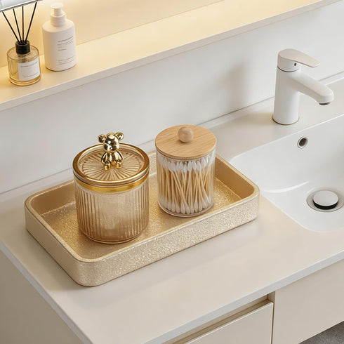GORESE Gold Perfume Tray, Decorative PU Leather Jewelry Tray for Dresser and Nightstand Organizer, Catch-All Vanity