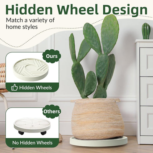 2PCS 10 inches REDHUGO Round Plant Caddy with Hidden Wheels, Heavy Duty Rolling Plant Stand Caddy with Wheels, Pot Base