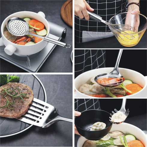 Berglander 8 Piece Cooking Utensil Set, Stainless Steel Kitchen Tools with Stand, Includes Slotted Turner, Ladle