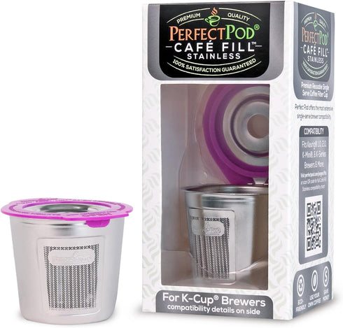 Cafe Fill Stainless Steel Reusable K Cup Coffee Pod by Perfect Pod - Compatible with Keurig Models