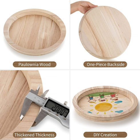 Hanobe Round Wood Decorative Tray, Unfinished Wooden Trays for Kitchen Countertop Crafts and Home Decor