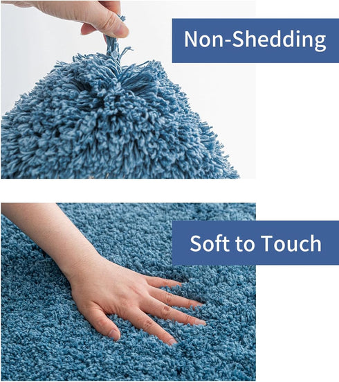 Blue Bathroom Rug 17x24in, Washable Non Slip Bath Mat for Soft Absorbent Plush Shower Mat for Modern Luxury