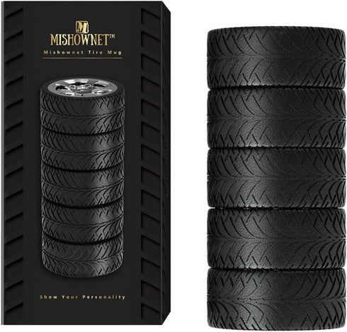 Tyre Tire Coffee Tea Mug, Stainless Steel Interior, Durable Personalized Attractive Mug Gift for Car Lover, 320ml 11oz,