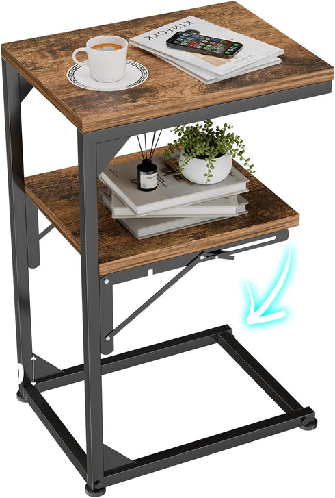 Simple Trending C Shaped End Table for Couch, Foldable Table with 2