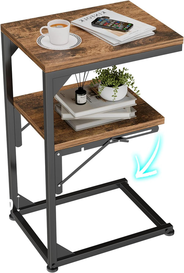 Simple Trending C Shaped End Table for Couch, Foldable Table with 2