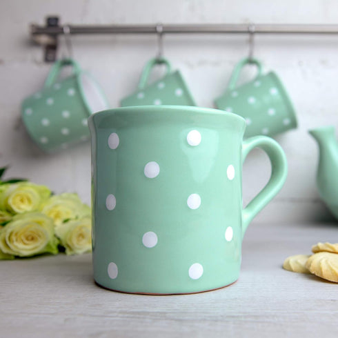 City to Cottage Handmade Teal Blue and White Polka Dot Ceramic Mug, Extra Large 17.5oz/500ml, Unique Designer Pottery