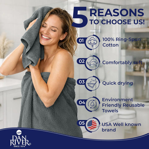 8 2 2 4 600 100% Set, DAN RIVER PC Luxury Bath Towels for Bathroom, Bath, Hand, and Wash Cloths, GSM Ring Spun Cotton