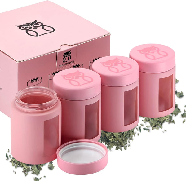 Stash Jar Smell Proof Container (4 oz), Matte Pink Viewing Jars for Herbs, Spices, Coffee, Air Tight Storage